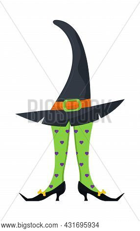 Witches Leg Vector. Halloween Funny, Scary Feet Boots.