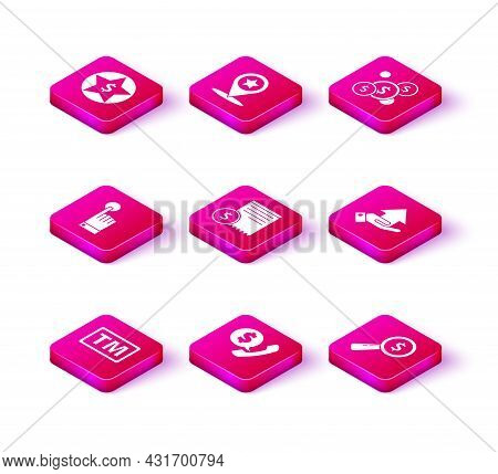 Set Trademark, Telephone Handset And Speech Bubble Chat, Hand Touch Tap Gesture, Paper Check Financi