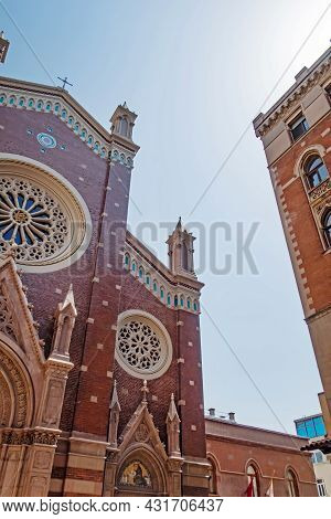 Istanbul,turkey- August 28,2021.exterior View From The Historical And Holy St.antuan Catholic Church
