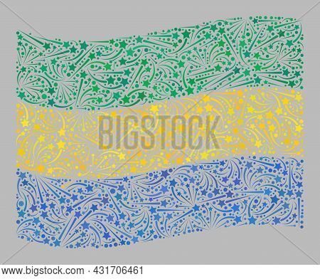 Mosaic Waving Gabon Flag Designed Of Salute Star Icons. Vector Feast Collage Waving Gabon Flag Const