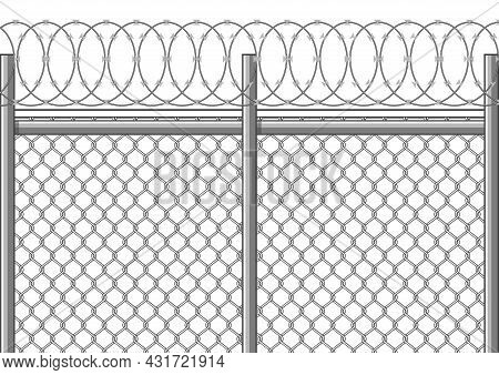 Barbed Wire Fences Prohibit Entry And Exit, Blocking Freedom, Confinement, Can Be Placed Next To Eac