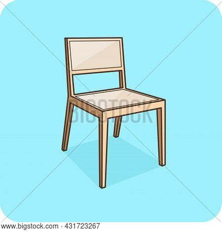 Wooden Chair For Interior Design, Icon And Flat Design On Blue Background.