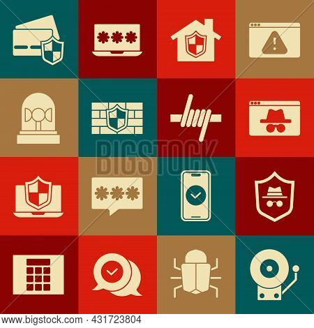 Set Ringing Alarm Bell, Incognito Mode, Browser Incognito Window, House Under Protection, Shield Wit