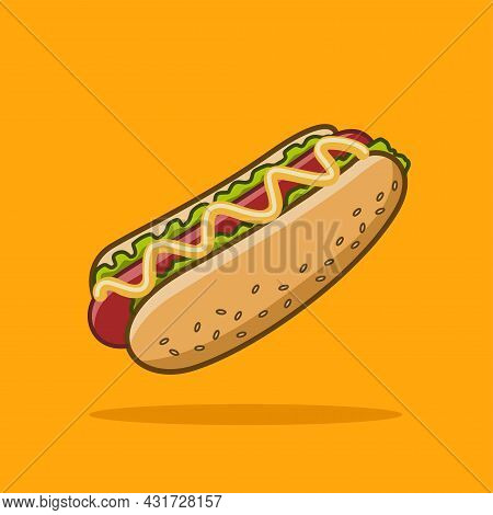 Hot Dog With Mayonnaise And Sesame Seeds On The Bread, Emoji, Vector Design, Icon, Flat Design And I