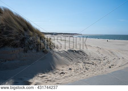 View On Wide White Sandy North Sea Beach In Renesse, Zeeland, Netherlands
