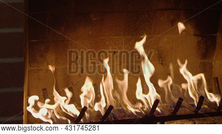 Fire Flame In The Fireplace. Leaves Are Burning. Slow Motion. Red Epic Camera 4k.