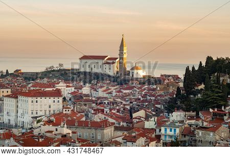 St. Georges Parish Church In Coastal Town Of Piran, Slovenia