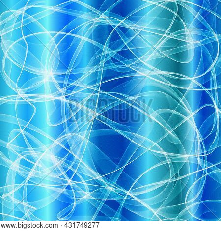 Abtract Linear Gradient In A Blue Colours With Transparent Curved Multilines.