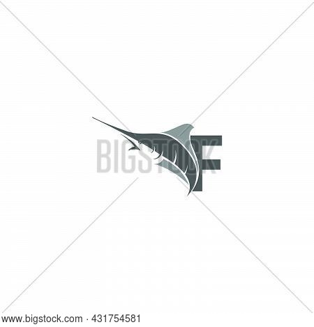 Letter F With Ocean Fish Icon Template Vector