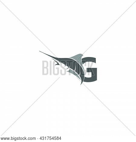 Letter G With Ocean Fish Icon Template Vector