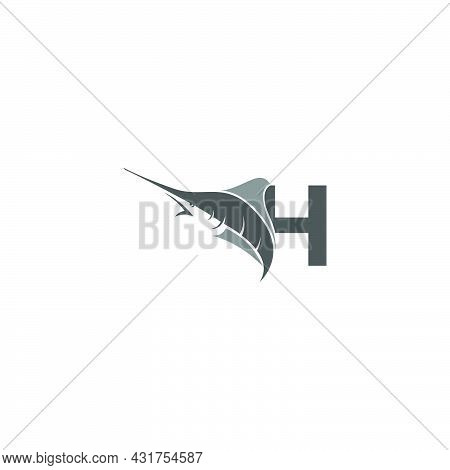 Letter H With Ocean Fish Icon Template Vector