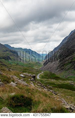 Beautiful Landscape Panorama Of Pyg Track Near Miners Track In Snowdonia National Park In North Wale