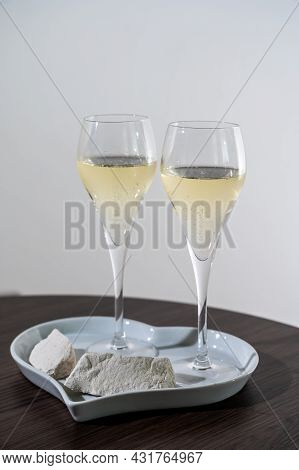 Blanc De Blancs Brut Champagne Sparkling Wine Made From Chardonnay Grapes Growing On White Chalk Soi
