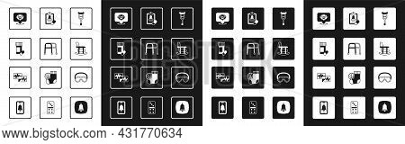 Set Crutch Or Crutches, Walker, Medicine Bottle And Pills, Grandfather, Rocking Chair, Medical Presc