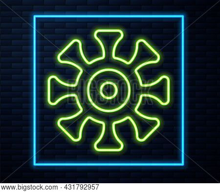 Glowing Neon Line Bacteria Icon Isolated On Brick Wall Background. Bacteria And Germs, Microorganism