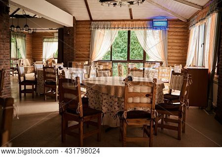 Cafe Interior In Vintage Style Without Visitors. Lockdown Due To Quarantine. Dukora, Belarus - June 