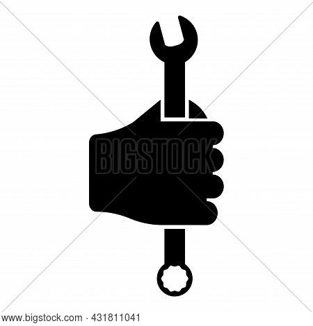 Wrench Hexagon In Hand Tool In Use Arm Spanner Mechanic Engineer Instrument Icon Black Color Vector 