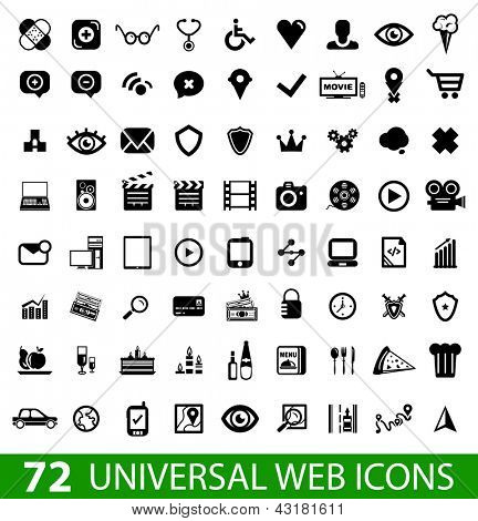 Sarja 72 universal web kuvakkeet eristetty valkoinen