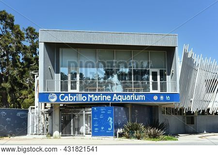 SAN PEDRO, CALIFORNIA - 27 AUG 2021: The Cabrillo Marine Aquarium features indoor and outdoor exhibit spaces, an auditorium and wet laboratories.