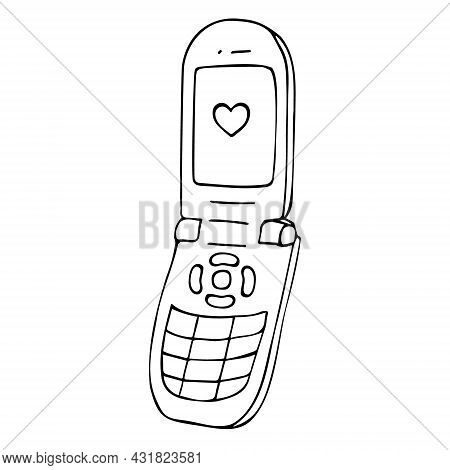 Vector Hand Drawn Doodle Sketch Retro Mobile Phone Isolated On White Background