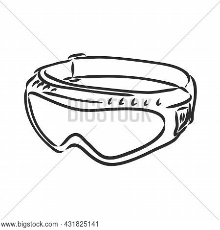 Black And White Graphic Mountain Skiing Goggles Logo, Vector Illustration On White Background. Mount
