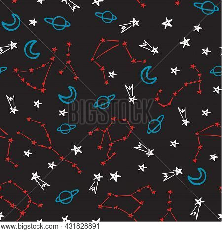 Seamless Patterns Of 12 Zodiac Signs. Vector Illustration Of The Horoscope Of The Constellation.