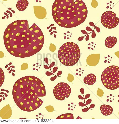 Amanita Seamless Pattern. Vector Illustration Set Of Red Amanita