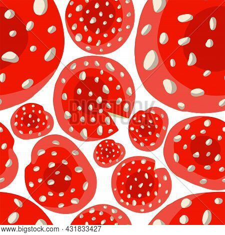 Amanita Seamless Pattern. Vector Illustration Set Of Red Amanita