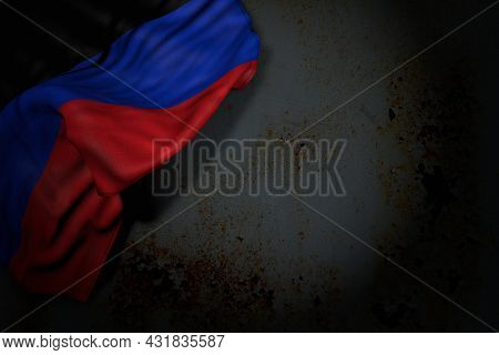 Pretty Any Feast Flag 3d Illustration
 - Dark Photo Of Donetsk Peoples Republic Flag With Large Fold