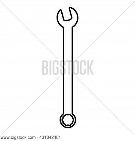 Wrench Hexagon Spanner Hand Tool Mechanic Engineer Instrument Contour Outline Icon Black Color Vecto