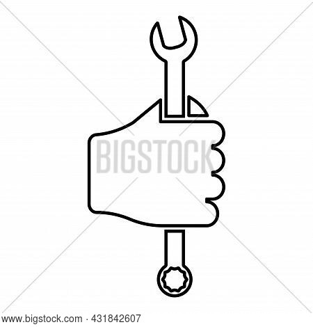 Wrench Hexagon In Hand Tool In Use Arm Spanner Mechanic Engineer Instrument Contour Outline Icon Bla