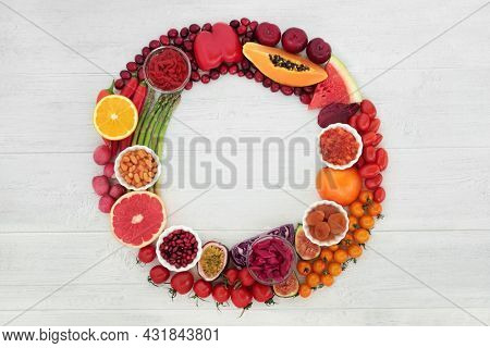 Health food high in lycopene and anthocyanins to lower cholesterol Healthy plant based heart food high in antioxidants, vitamins, minerals, fibre. Healthy planet, sustainable, eco friendly concept