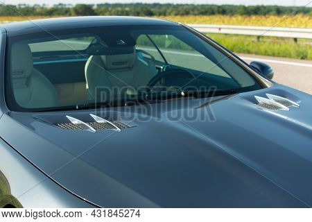 Dnepropetrovsk, Ukraine - 08.24.2021: Photos Of Mercedes Benz Sl550 Convertible. Type Of Air Intakes