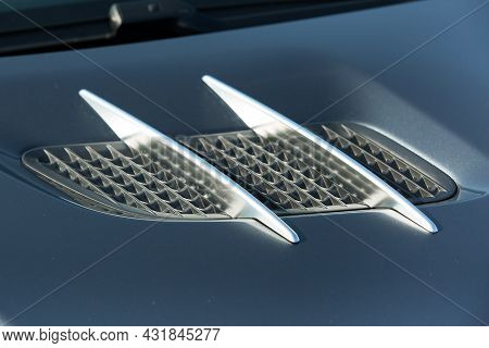 Dnepropetrovsk, Ukraine - 08.24.2021: Photos Of Mercedes Benz Sl550 Convertible. Type Of Air Intakes