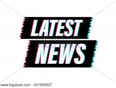 Latest News Glitch Icon. Megaphone Banner. Web Design. Vector Stock Illustration.