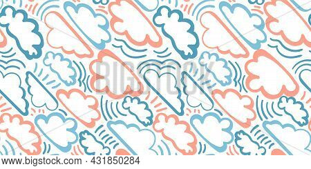 Seamless Pattern With Children's Doodles Of Clouds, Delicate Pastel Colors