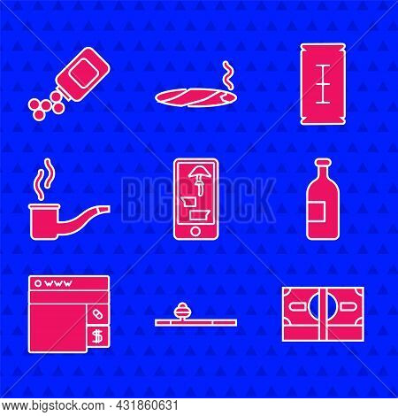 Set Buying Drugs Online On Phone, Opium Pipe, Stacks Paper Money Cash, Alcohol Drink Bottle, Smoking
