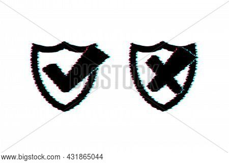 Approved And Rejected Label Sticker Glitch Icon. Vector Stock Illustration.