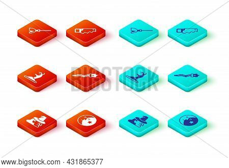 Set Witch, Moon And Stars, Zombie Hand, Magic Staff, Hand Saw And Witches Broom Icon. Vector