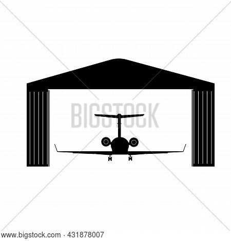 Hangar Icon On White Background. Hangar For Airplanes Sign. Airport Hangar Symbol. Aircraft Hangar L