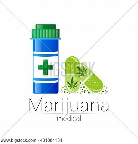 Medical Cannabis Symbol In Vector. Logotype For Marijuana, Nature Herbal Medicine, Therapy, Doctors 