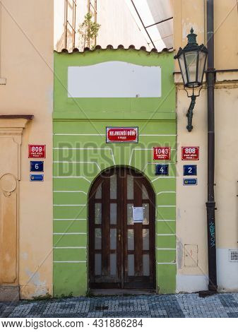 Prague, Czech Republic - July 3 2021: The Smallest House In Prague Or Nejmensi Dum V Praze.