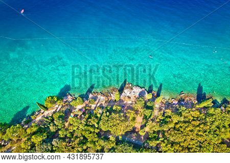 Idyllic Turquoise Beach Aerial View, Malinska On Island Of Krk, Croatia