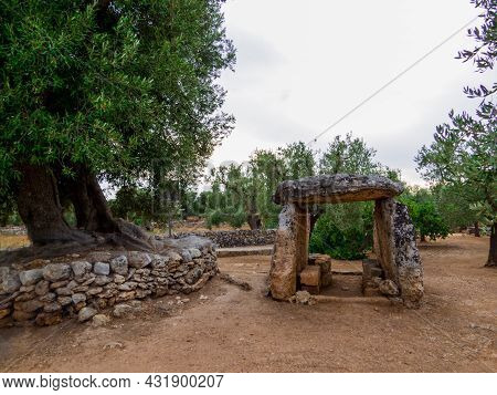 View Of The Mysterious Archaeological Site Of The Montalbano Dolmen In Apulia, South Italy