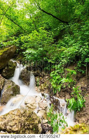 Waterfall In Cherek Gorge In The Caucasus Mountains In Kabardino-balkaria, Russia