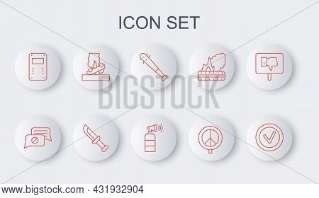Set Line Check Mark In Round, Speech Bubble Chat, Baseball Bat With Nails, Peace, Police Assault Shi