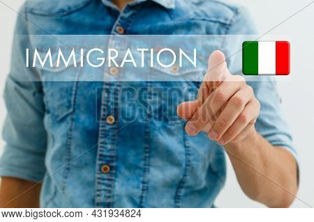 Concept Of Immigration To France With Virtual Button Pressing