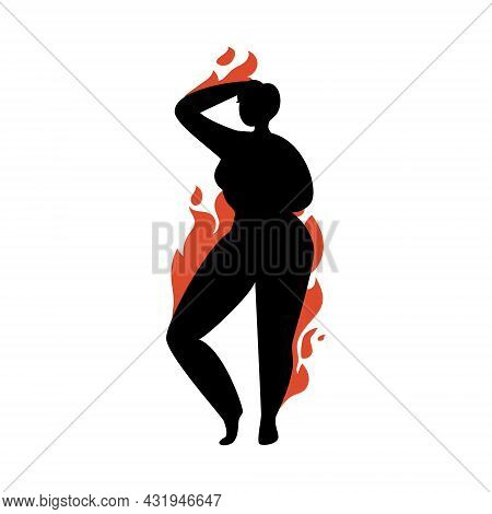 Female Silhouette On A White Background. Young Girl With Fiery Forms Posing. Vector Stock Illustrati