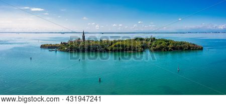Aerial View Of The Plagued Ghost Island Of Poveglia In Venice
