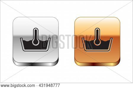 Black Temperature Wash Icon Isolated On White Background. Temperature Wash. Silver And Gold Square B